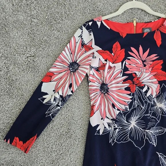 Vince Camuto, Floral Navy and Pink Dress, Size 2 - Picture 2 of 9
